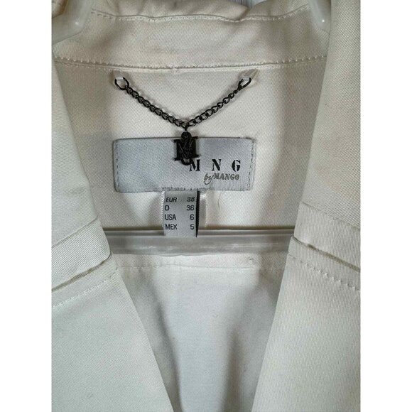 MNG by Mango Cotton Suit Jacket White Size 6 Blazer Cinched Waste Office Siren - Picture 5 of 11